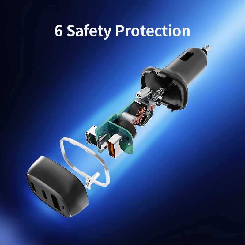 3 In 1 Dual Type C Port USB A 50W Charger Car Cell Phone Laptop Table
