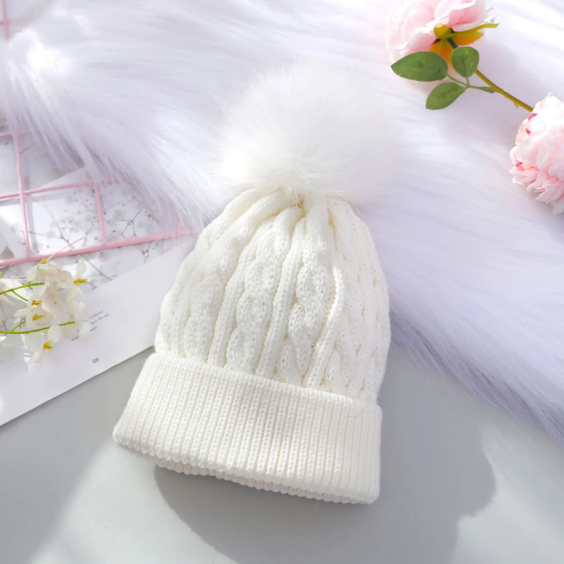 Baby Girls Boys Soft Warm Knit Hat Kids Winter Hat,  Fashion Children Solid Pom Pom Warm Comfortable Breathable Cap