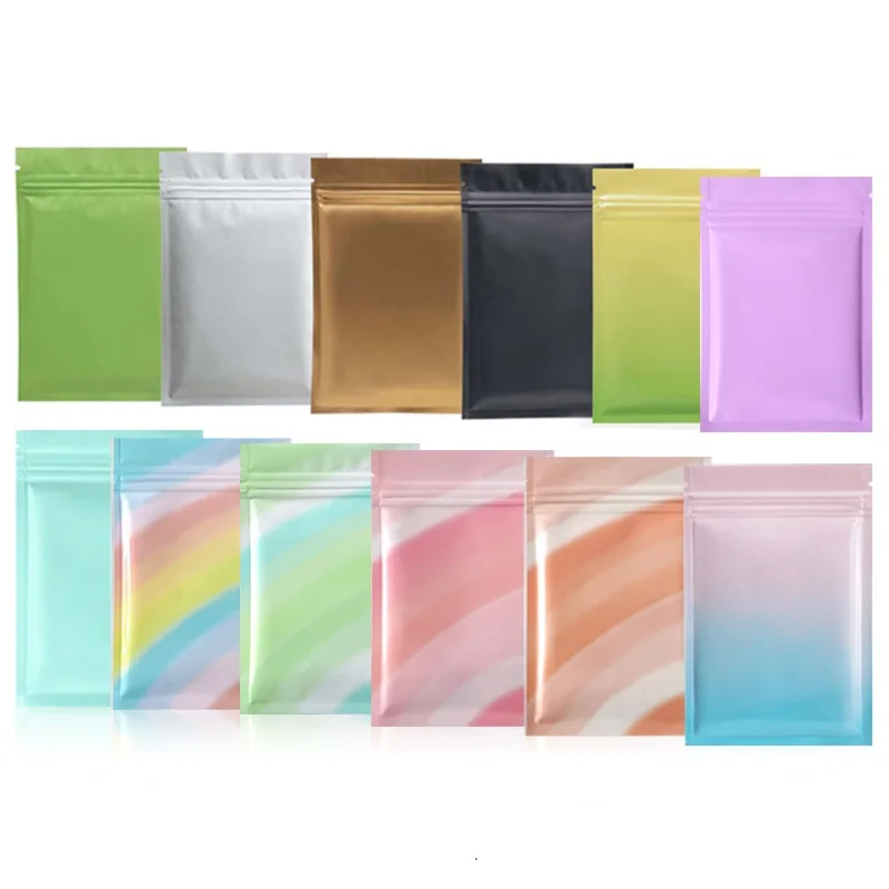 100 Pcs Glossy Rainbow Color Heat Sealing Plastic Flat Ziplock Packaging Bag Smell Proof Aluminum Foil Zip Lock Mylar Bags
