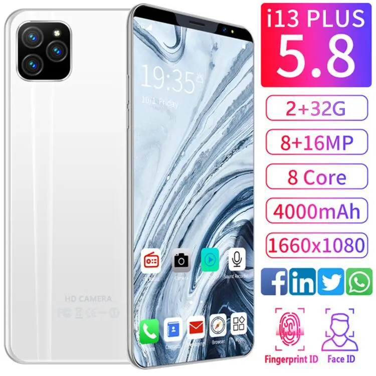 Горячая Распродажа мобильный телефон i13 Plus 5 8 дюймовый водонепроницаемый экран Android смартфон с двумя