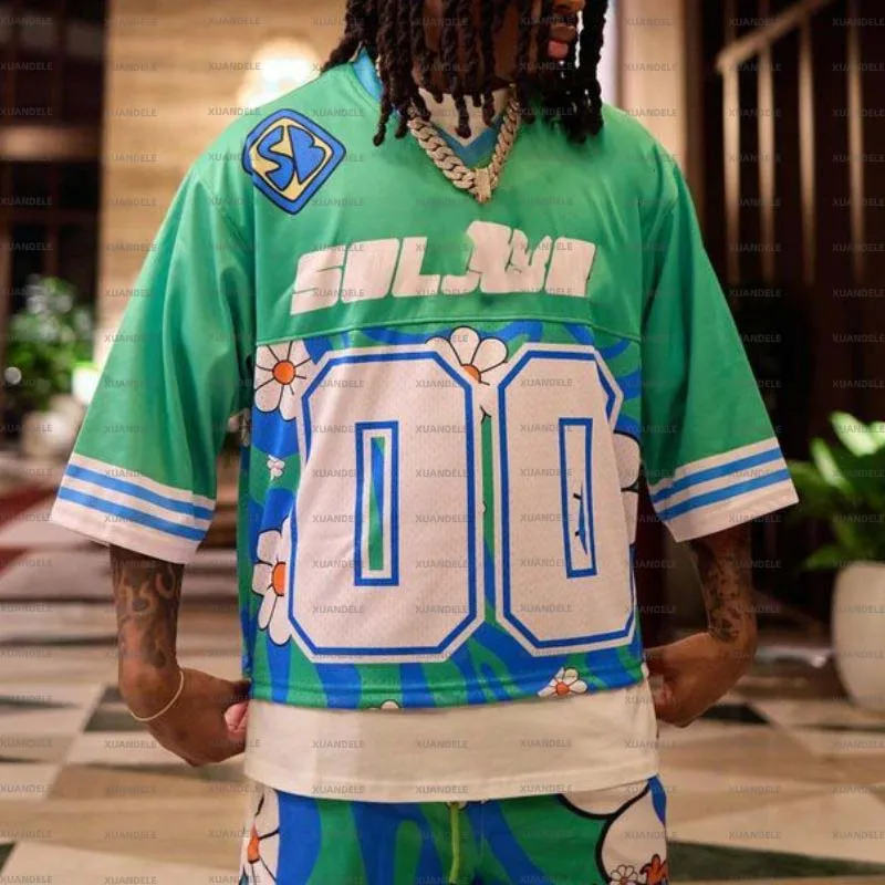 Streetwear V Neck Print Boxy Screen Print Baseball T-shirts Custom Oversized Tshirts Sports Soccer Mesh Football Jersey For Men