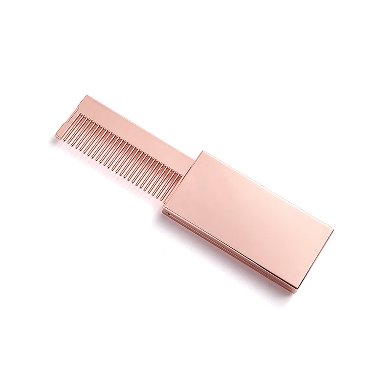 Gift Luxury Metal Travel Portable Folding Hair Brush with Mirror Pocket Hair Comb Mirror