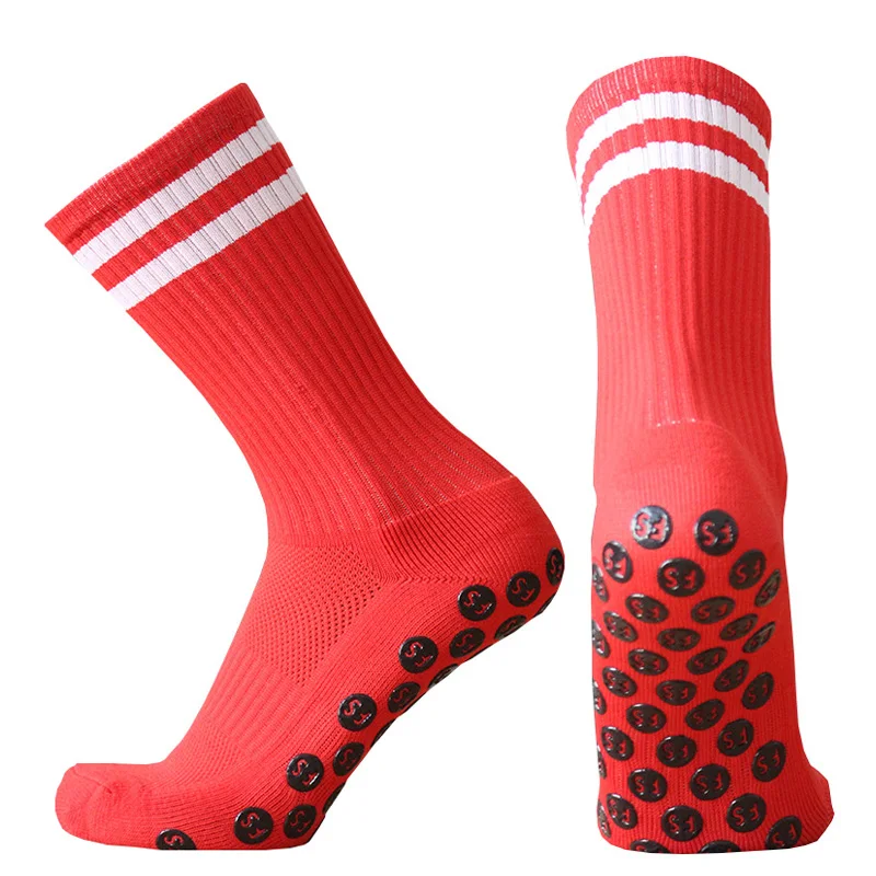 Factory Wholesale Colorful Striped Grip Sports Socks Professional OEM Team Club Soccer Anti Slip Socks Custom Football Socks Men