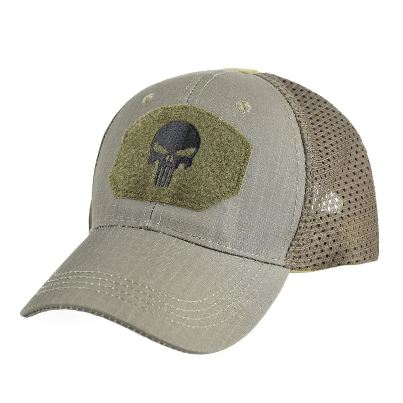 Unisex Skull Embroidered Top with Patch Breathable Baseball Caps Outdoor Casual Hat Sunscreen Sports Camo Mesh Trucker Hat