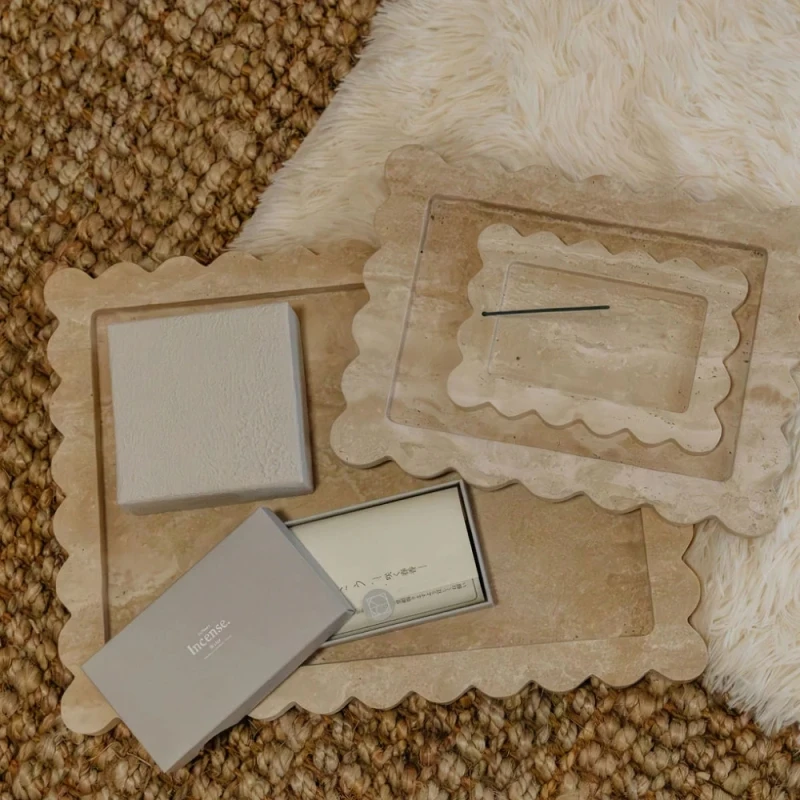 stonekocc Customized Luxury Calacatta Viola Purple Rosso Alicante Marble Aroma Tray Stone Incense Insert Holder Home Decoration