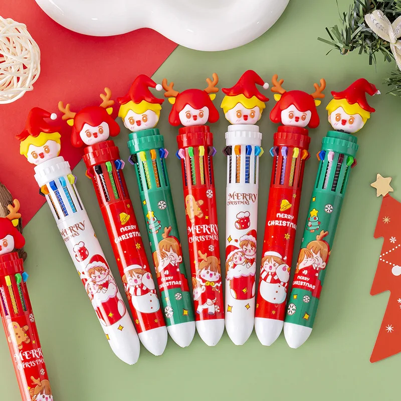 Christmas theme sublimation multi-color fancy plastic 10 color ball pen