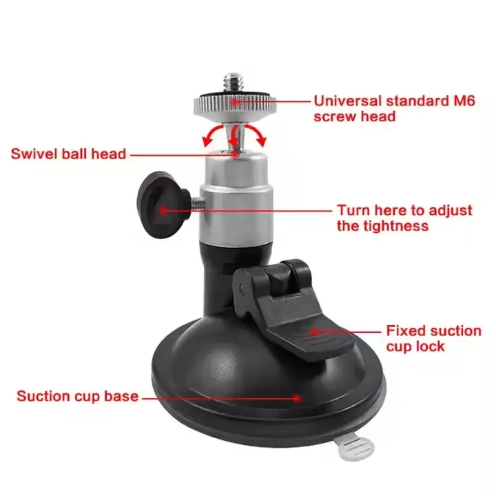 High Quality Car Windshield Suction Cup Stand 360 Degree Rotation Ball Head Bracket for Gopro Hero 13 /DJI OSMO/Insta360 Cameras