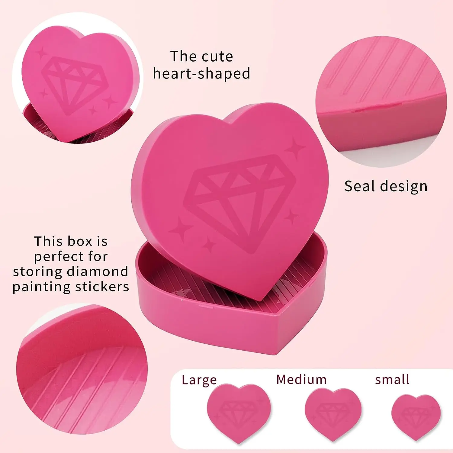 Hot Sale Diamond Heart Shaped Tray Box For Crafts Drills Placement Diamond Painting Embroidery Tools Accessories Plastic Tray