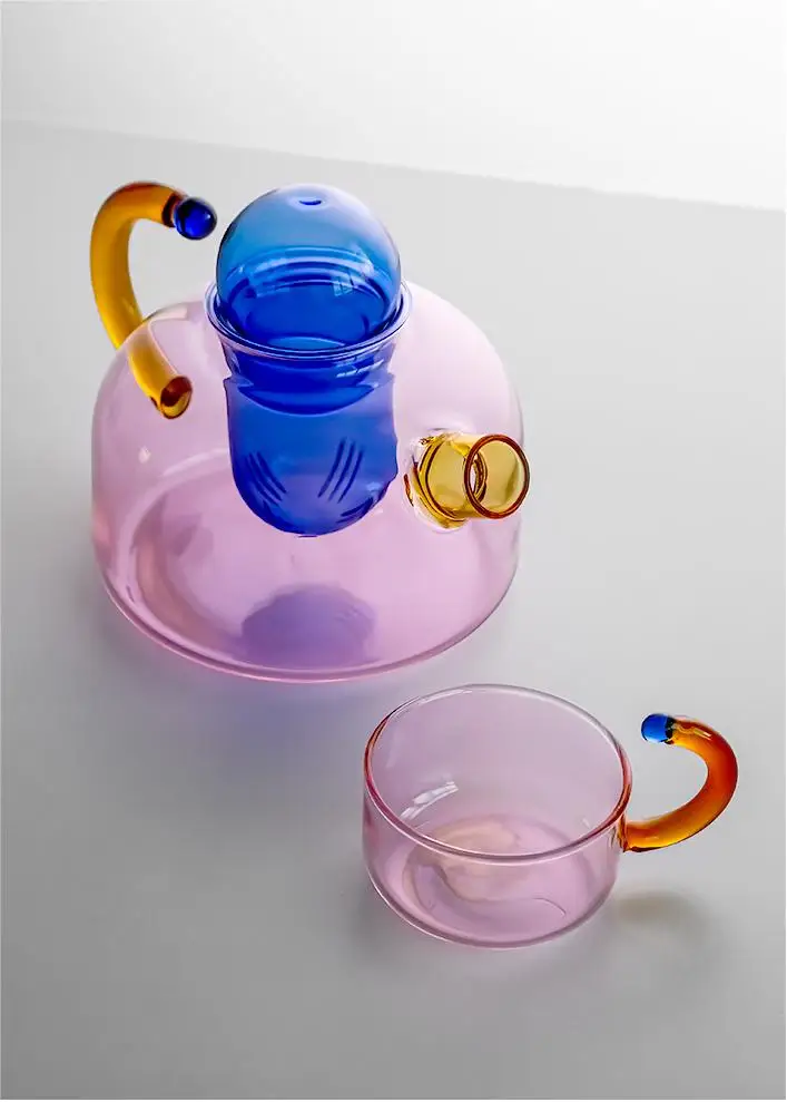 2024 Creative color contrast and high-temperature resistant glass teapot separated and filtered glass kettle and cup set
