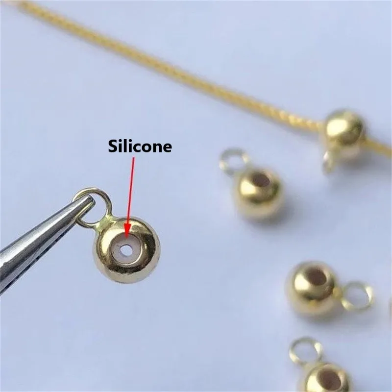 14K золото Заполненные регулируемые силиконовые бусины оптом для GF ювелирные изделия фурнитура ожерелья