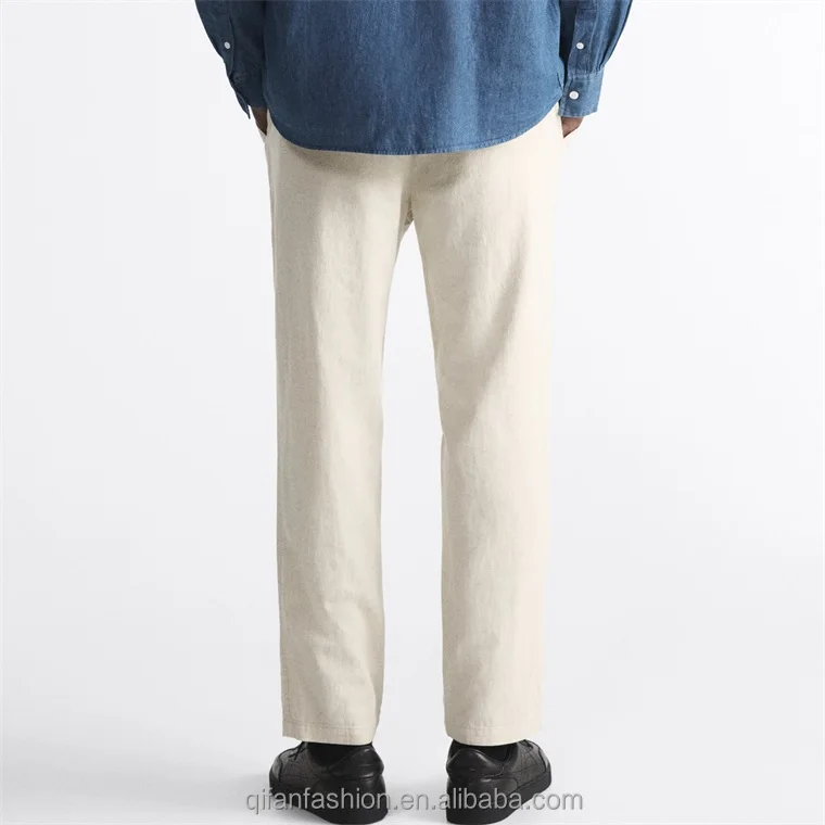 Custom lightweight breathable drawstring cotton linen pants for men