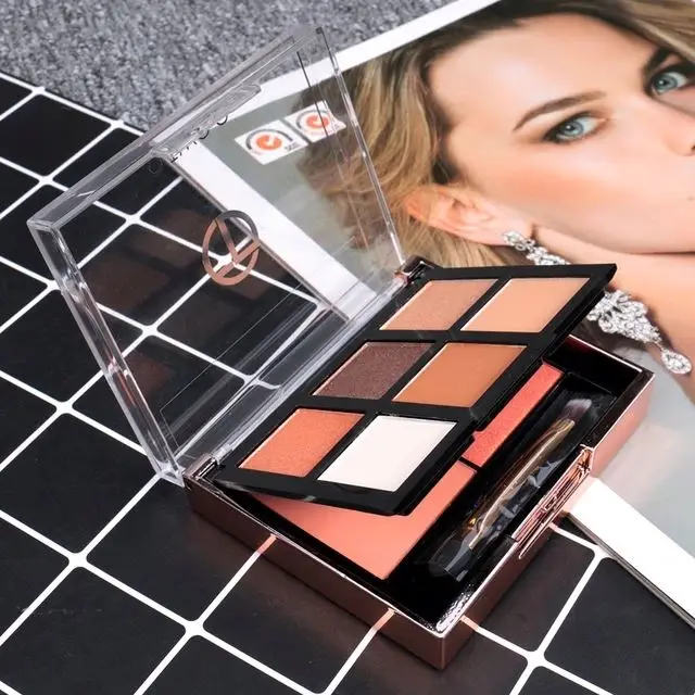 O.TWO.O Eyeshadow Palette Blush Powder 2 Color Pearly Matte Eyeshadow Ultra Fine Powder Nude Makeup Natural 2 in 1 6 Color + Dry