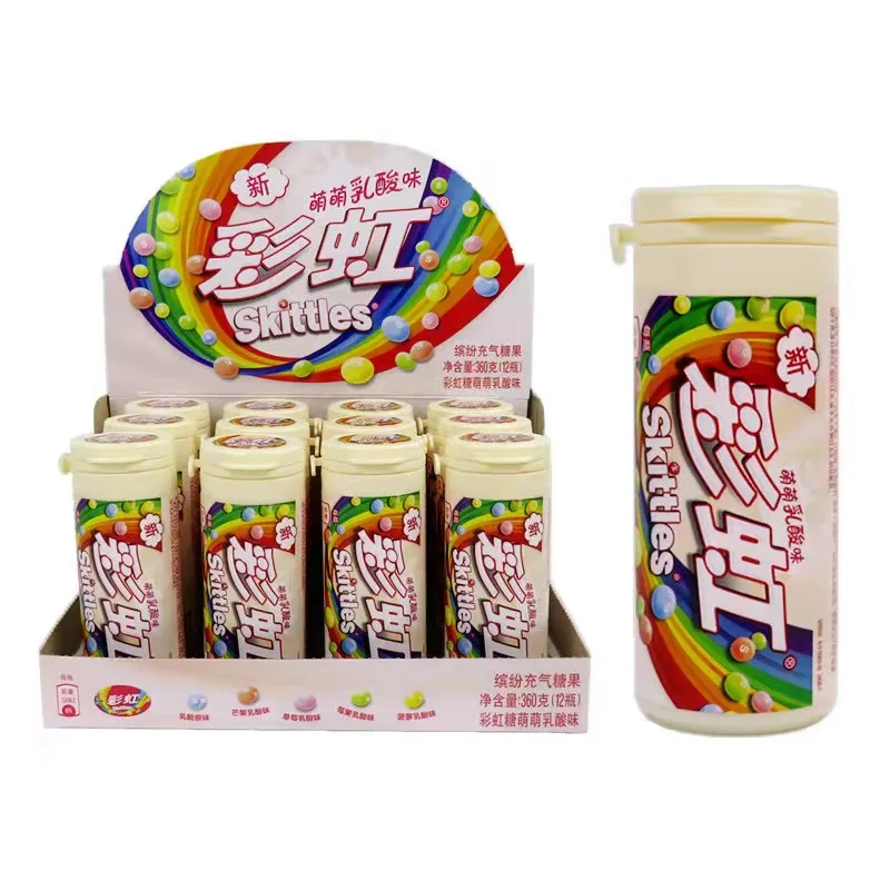 China Hot Selling Sweet 30g Exotic Snacks Candy Toys Multicolor Mixed Fruit Flavor Skittle Glue Free Chocolate Fruit Candies