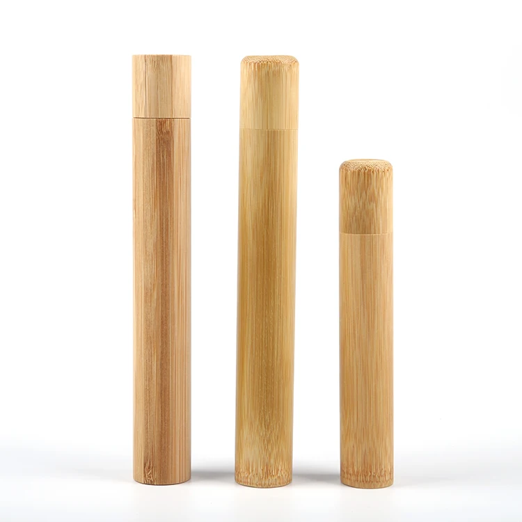 Eco-friendly natural bamboo tubes packaging adult kids bathroom travel toothbrush holder