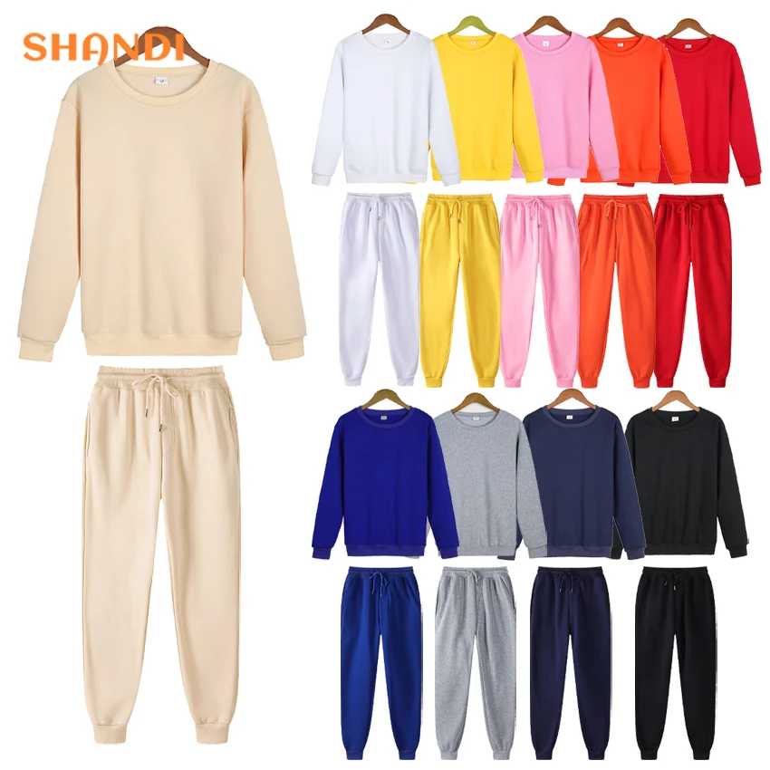 Mens Pullover Winter Fleece Jumpers Solid Color Hoodie Trousers 2 Piece Set Jogger Sweatsuit Set