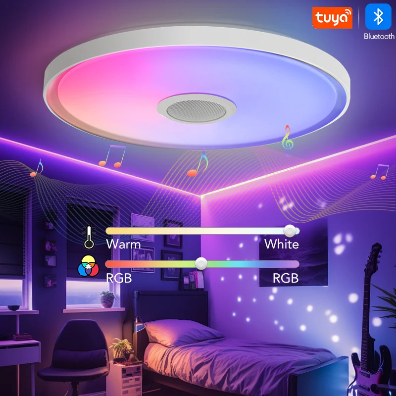 220V Tuya Smart Ceiling Light Modern White Iron Body Home Smart Lamps Bluetooth Sound Play CCT Bedroom Living Room DIY Features