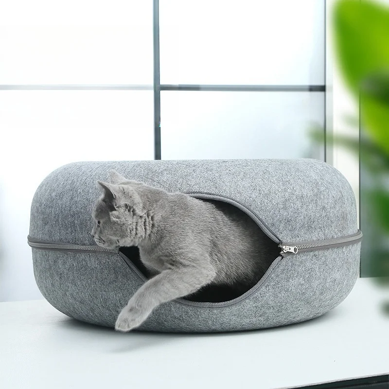 Wholesale Custom Cat Cave Tunnel Donut Pet Cat House Large Donut Design Tunnel Play Zipper Design Felt Cat Bed polyester