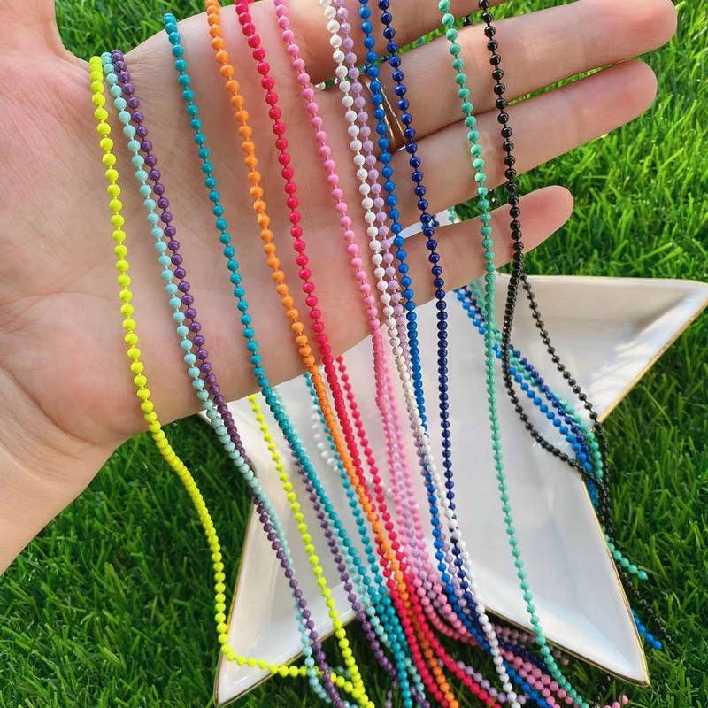 bulk sale not fade Trendy jewelry ball chain candy Colorful Enamel round  beads copper chain 2.5mm summer color necklace chain