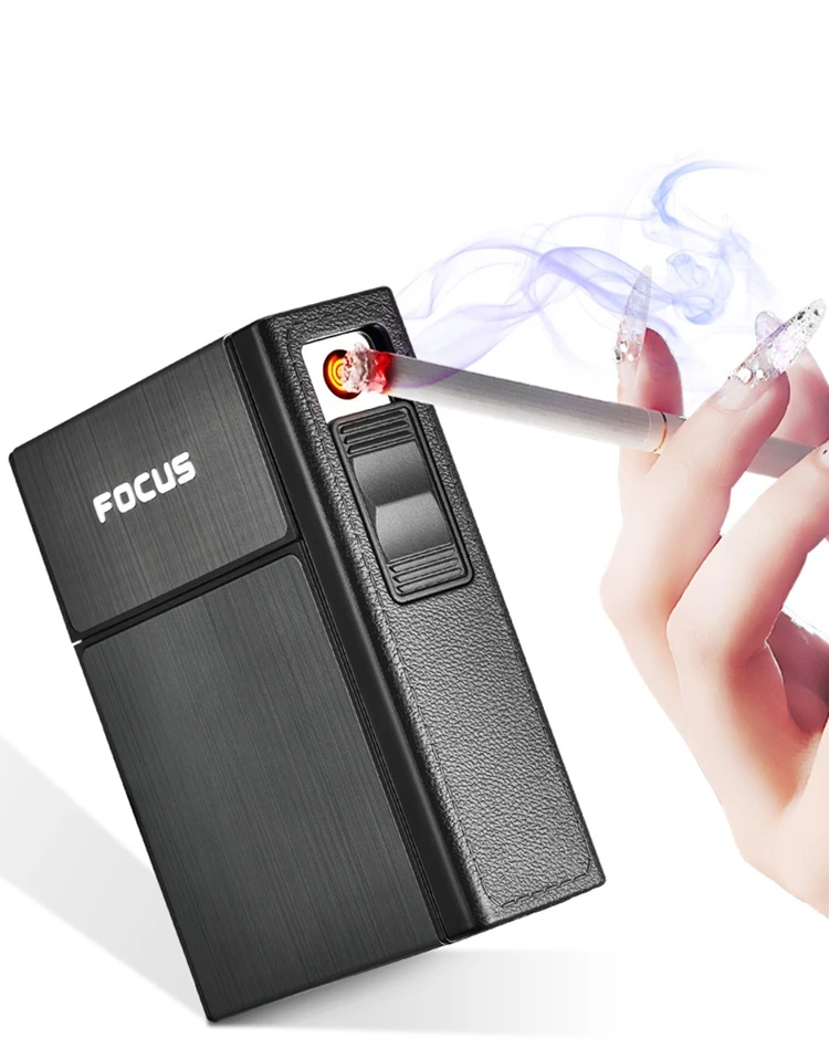 KY 2023 Vintage 20 Packs Cigar Windproof Electronic Usb Charging Classic Focus Cigarette Case with Lighter