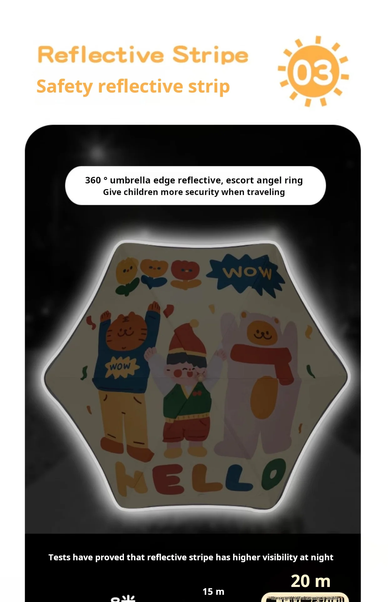 Safety Reflective Fancy Design Kid Umbrella UV Protection Children Stick Umbrella with Cartoon Pattern