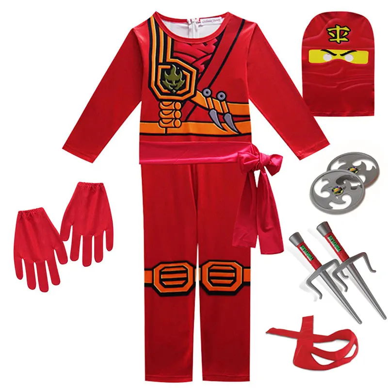  Костюмы для косплея Ninjago комбинезоны мальчиков комплекты одежды на Хэллоуин Рождество вечеринку уличные костюмы ниндзя с