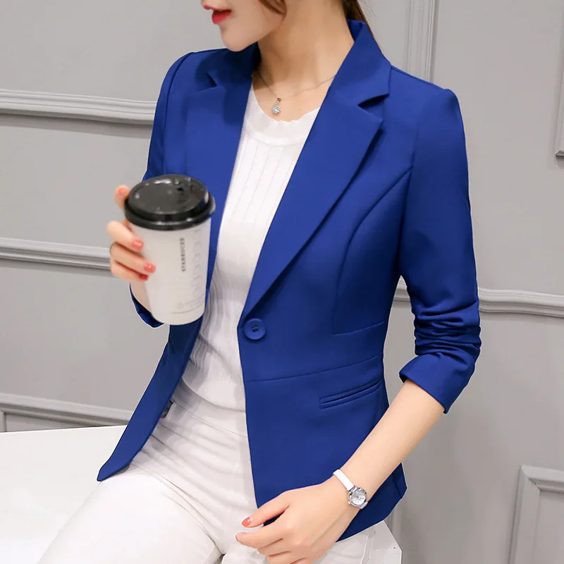 New Women Blazer Long Sleeve Pockets Jackets Solid Color Slim Office Lady Suit Coat
