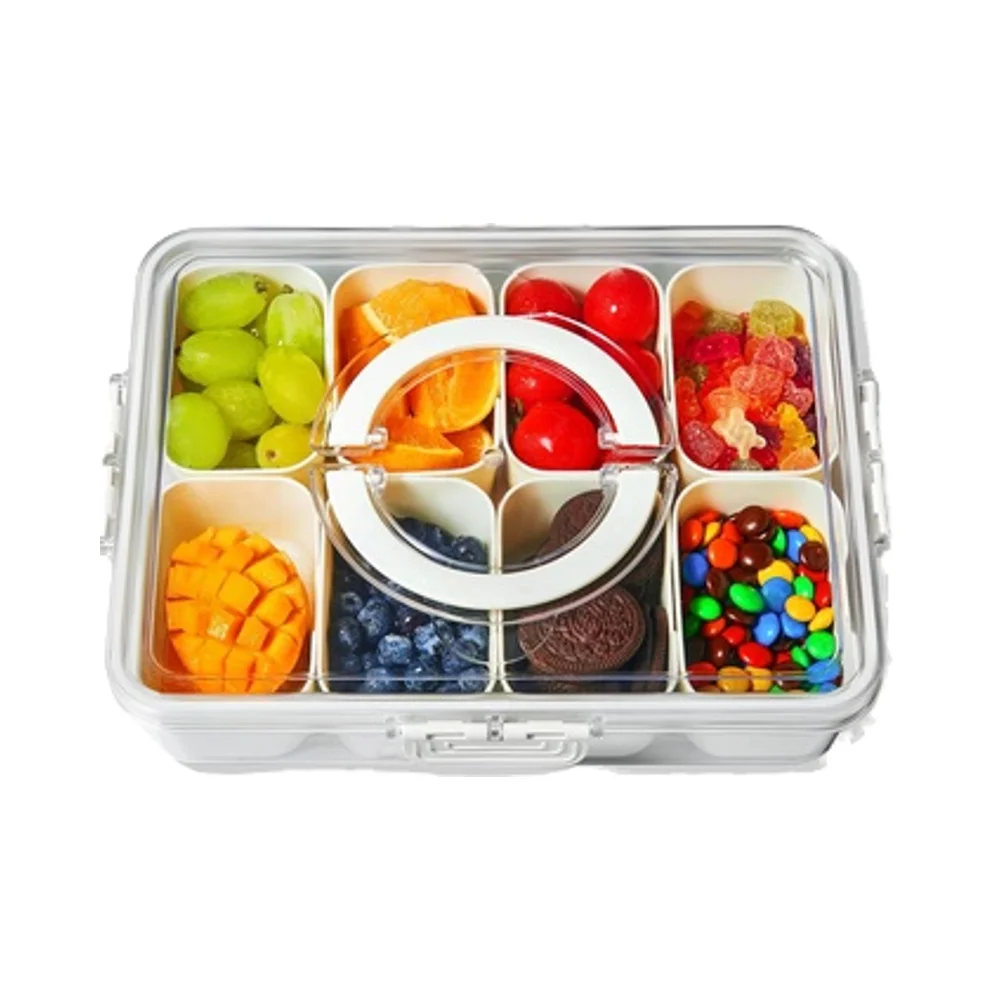 Microwave and Dishwasher Safe Multifunctional snack box container and Silicone Divided Serving Tray with Lid