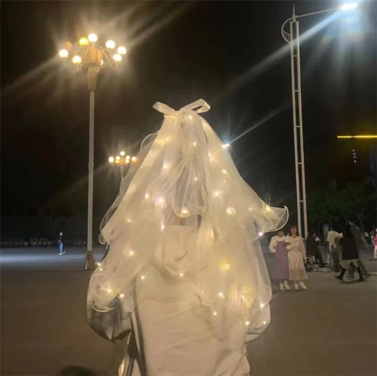 Светящаяся сетчатая Красная светящаяся пряжа супер сказочная лента с бантом светодиодный светящийся жемчугом теплый свет