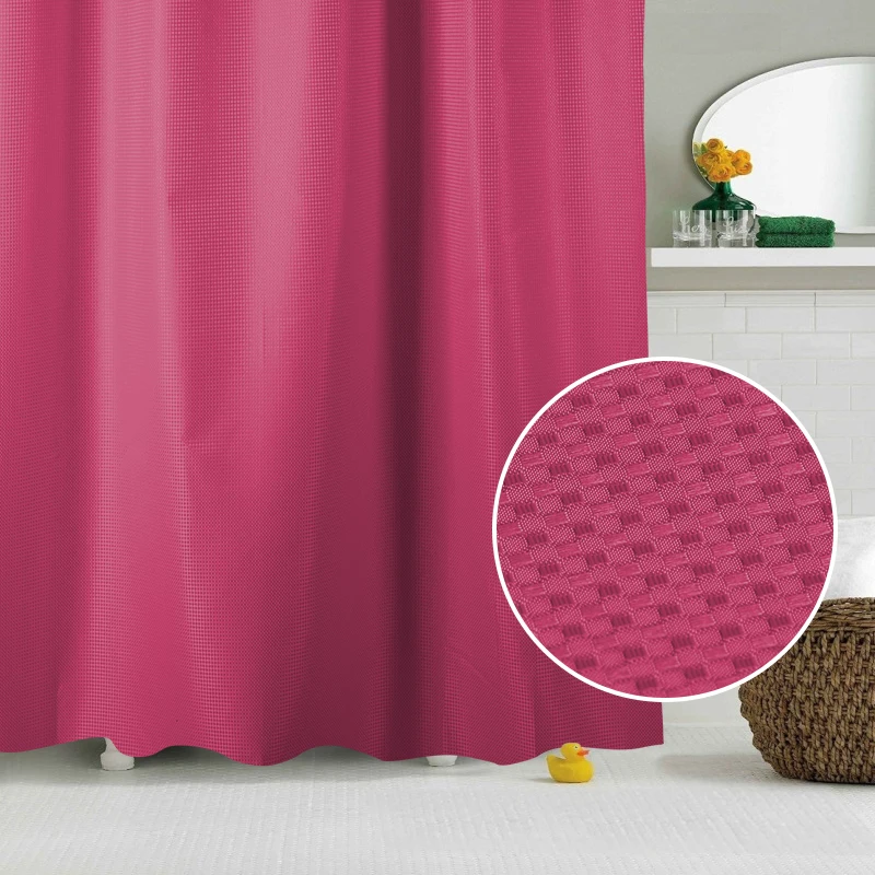 
Waffle Hotel Hookless Shower Curtain with Matching Window Curtain PVC Hook ,shower Curtain Strap Polyester Modern The Public 