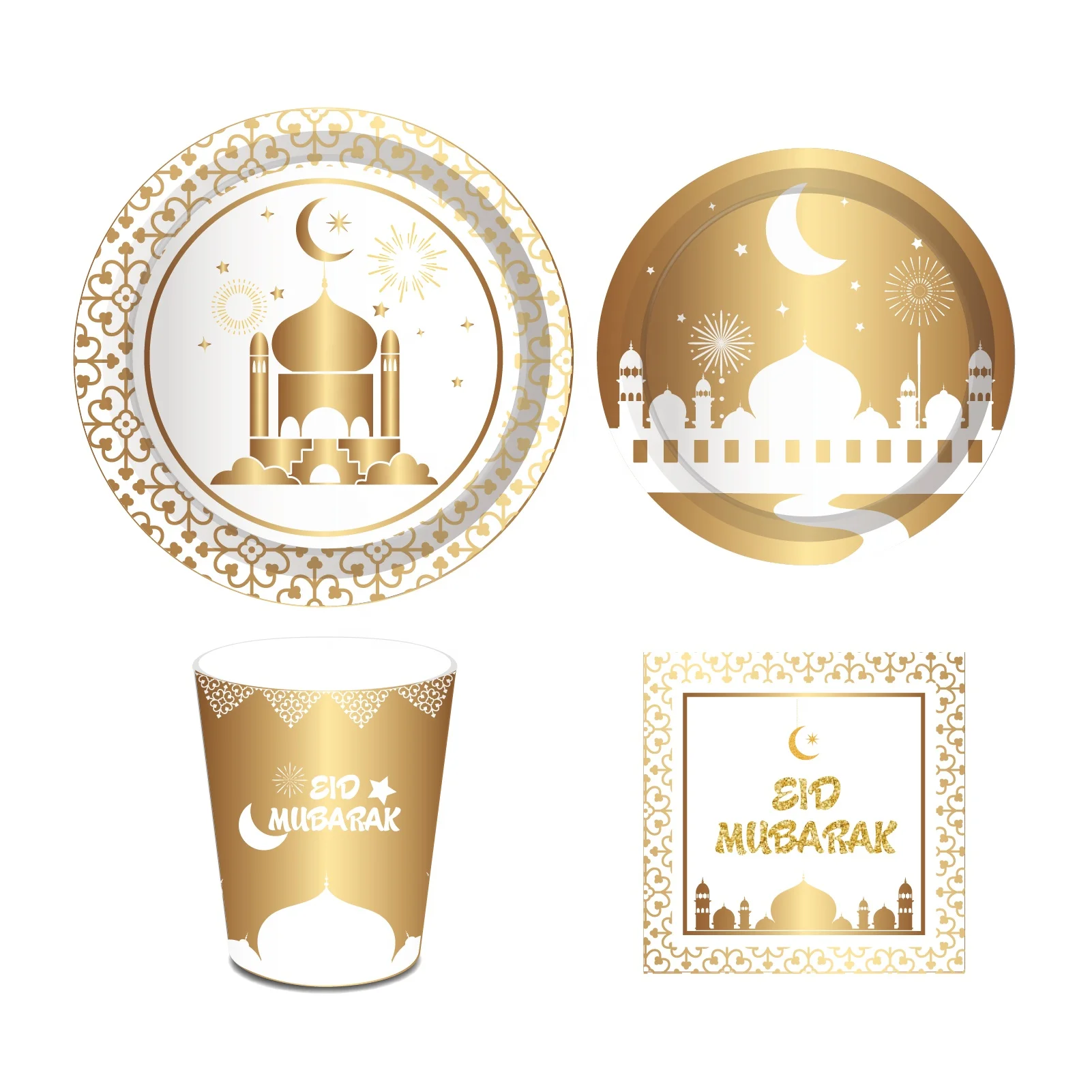 MM089 Eid Mubarak Рамадан набор одноразовой бумажной посуды праздничные принадлежности украшения с тарелками чашки салфетки