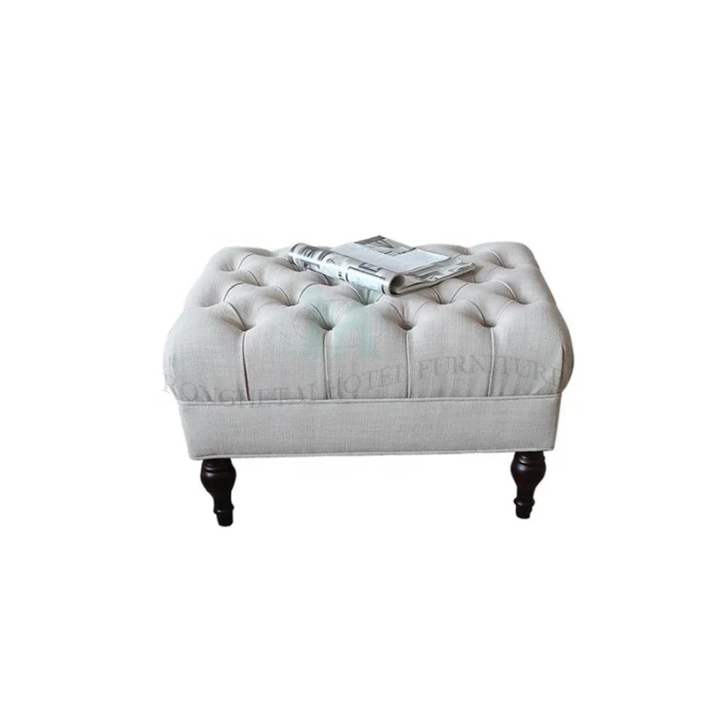 Elegant Design Tufted upholstered Round Pouf for Hotel bedroom and Big Ottoman for Lobby RN-02
