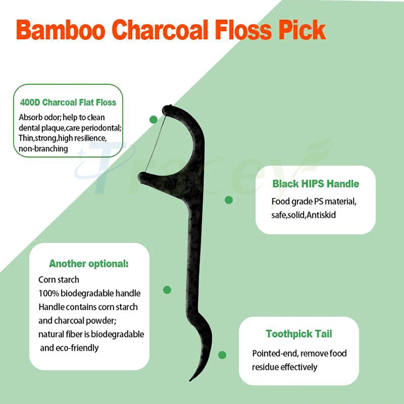 Biodegradable Handle Black/White Corn PLA Floss Pick Floss Stick Tooth Pick