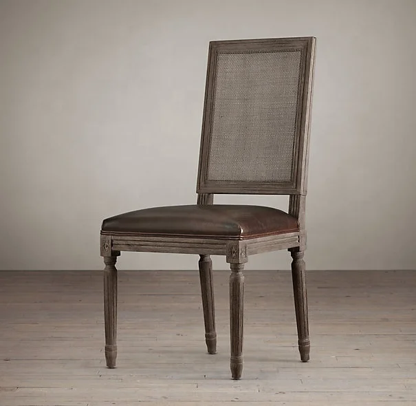 2024 Square Straight High Back French Country Antique Fabric Restaurant Home Dining Chair Solid Wood Oak