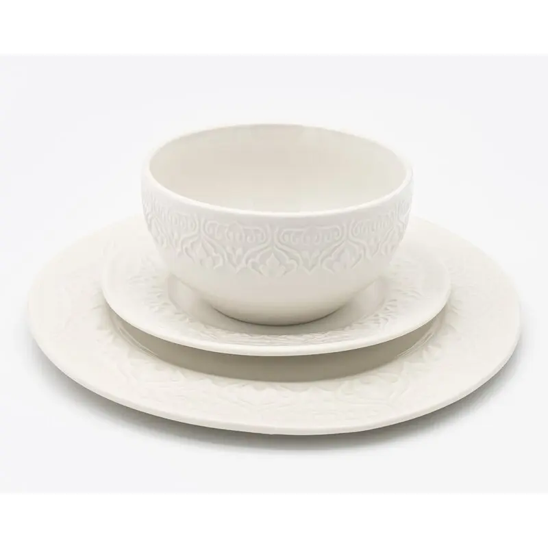 New Arrival 16 Pieces Factory Supply Embossed Noble Western Arabic Luxury Porcelain Dinnerware Sets Ceramic Dinner Set