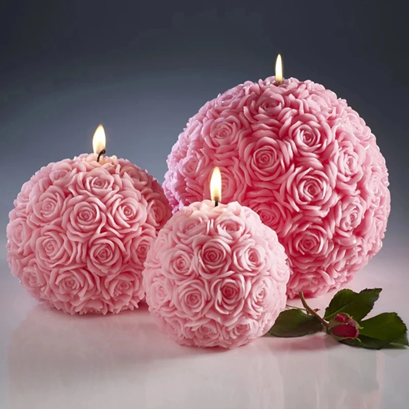 Cake Tool Home Decoration 3D Big Flower Rose Ball Soap Mould DIY Silicone Rose Candle Mold
