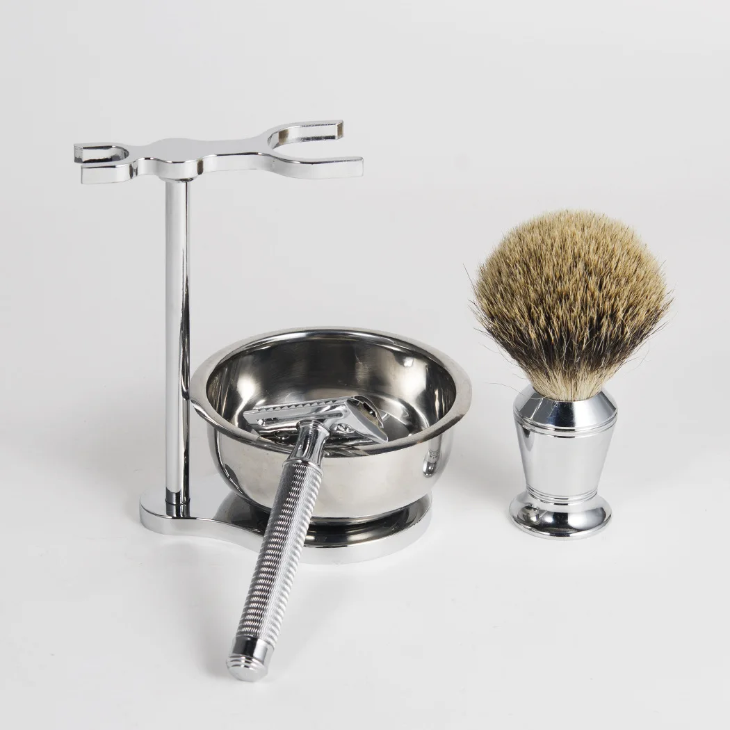 luxurious Wet Shaving Set ,High grade Pure Badger Shaving Brush  Stand and  Safety Razor Double Edge Blades kit