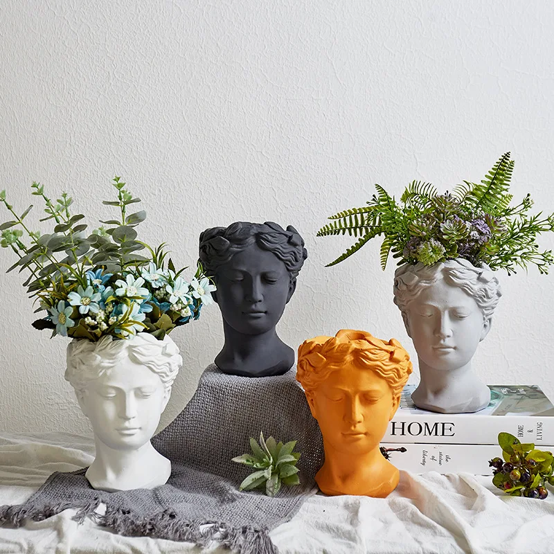 
Amazon Supplier cheap Creative portrait retro European art Venus Greek goddess statue cement head flower pot Vase 