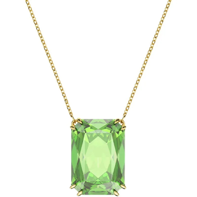 New Golden chain green diamond octagonal crystal necklace female adjustable collarbone chain