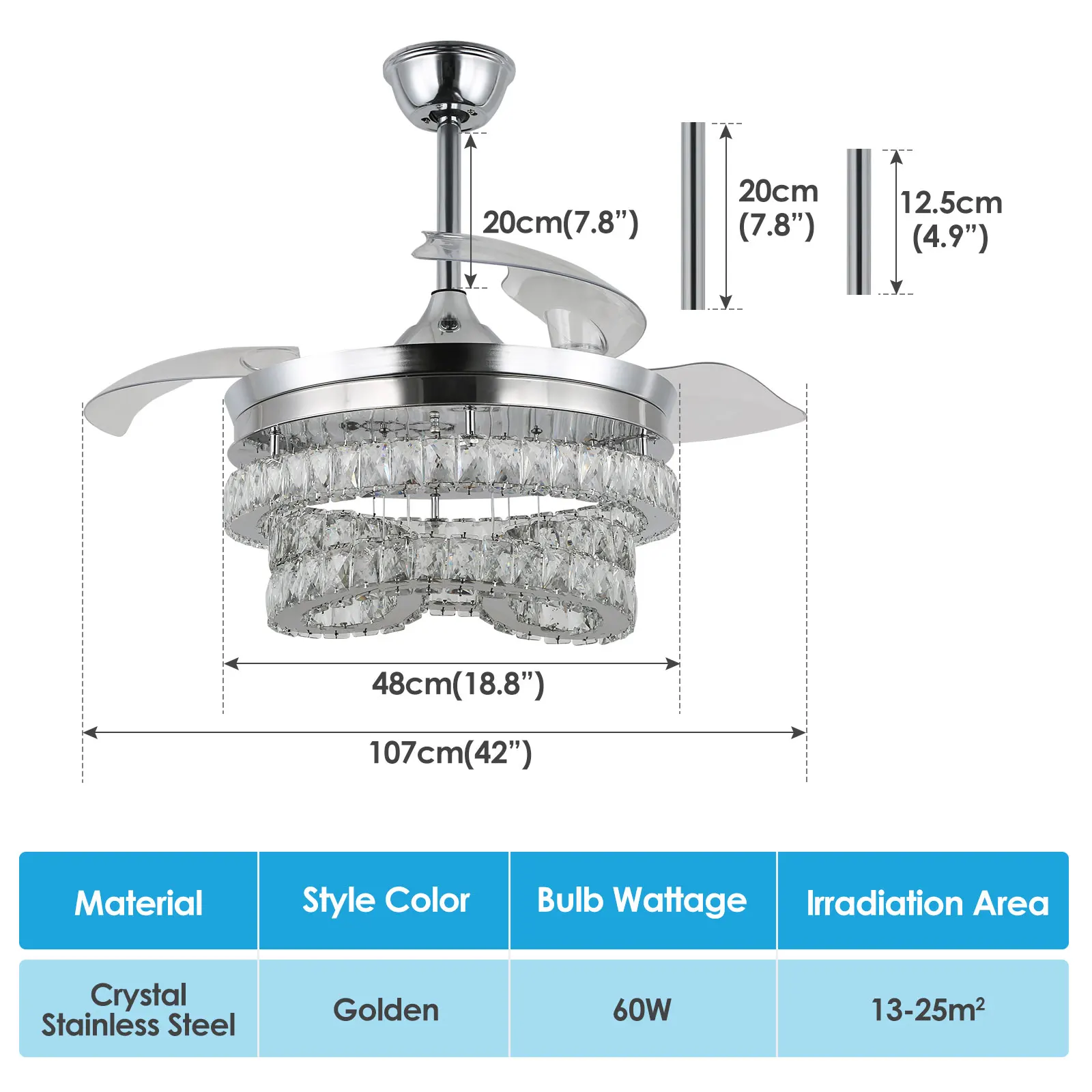 42-Inch Modern Smart LED Ceiling Fan with Transparent Blade Dimmable Light and Remote Control with Memory Function for Home Use