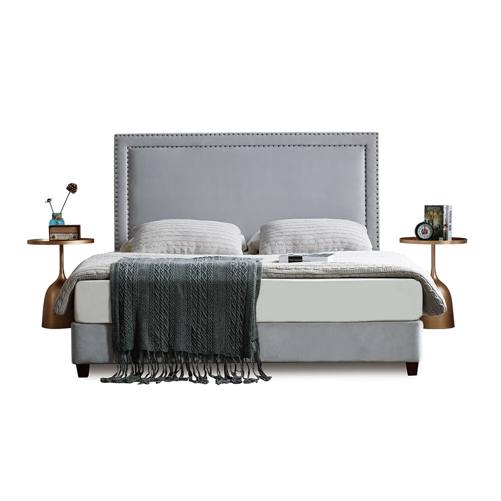 Home Bed Specific Use and Modern Appearance Velvet Fabric Bed Wooden Beds