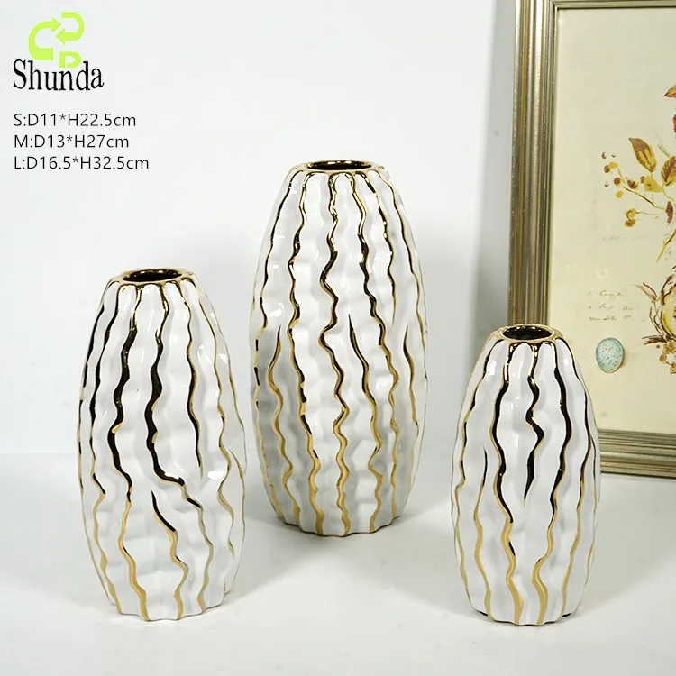 Modern nordic luxury home decor custom black white and gold dried flowers porcelain vase ceramics vases for decoration