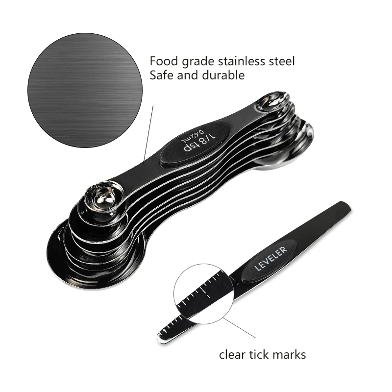 Hot Sell Stainless Steel Black Coating Double Hand Digital Magnetic  Measuring Spoons Sets For Kitchen
