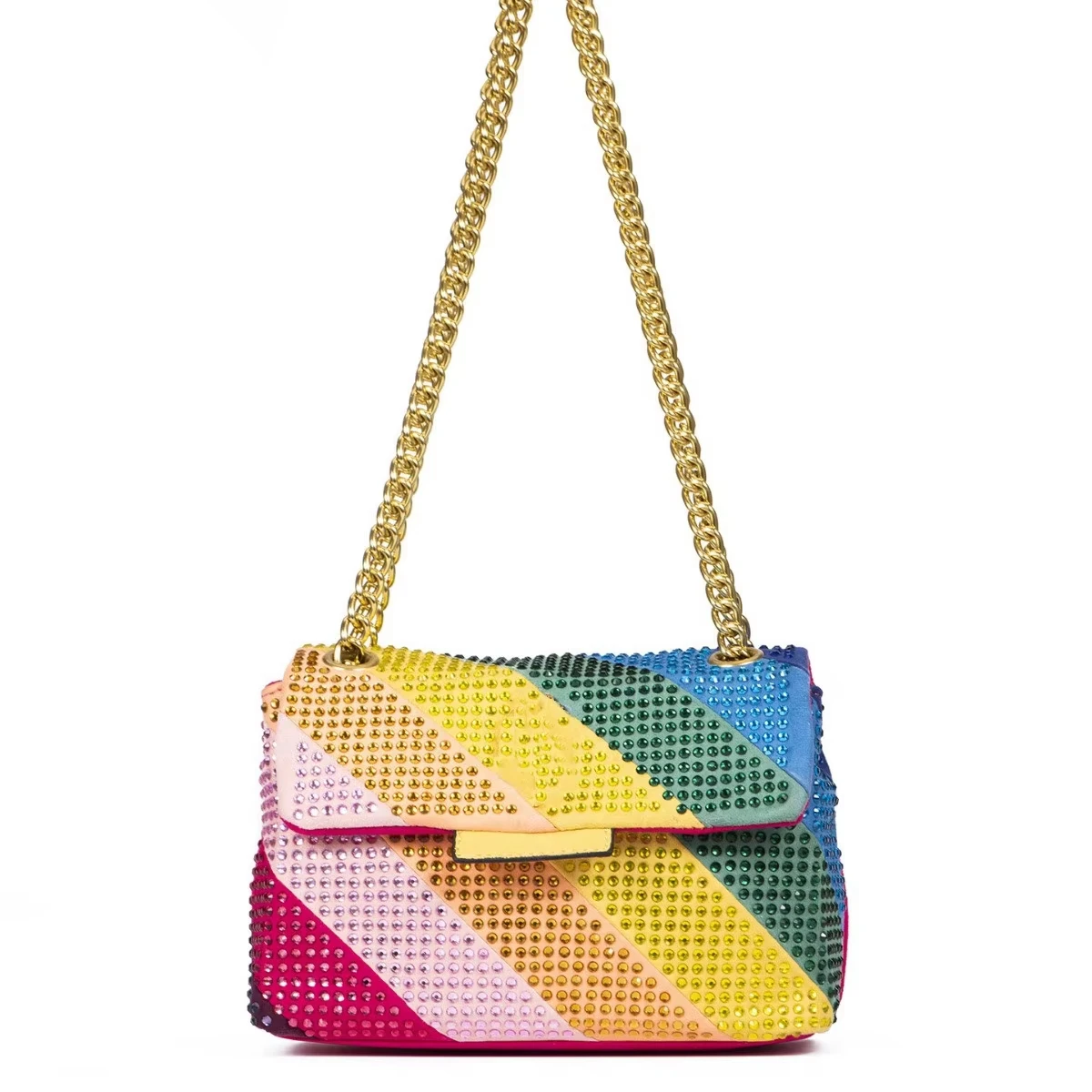 Rainbow Fashion Hand Bags Purse Ladies Suede Leather Colorful Cross Body Bag Diamond Patchwork Handbag