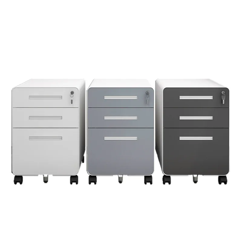 Office Movable Storage 3 Drawer Metal Cabinet Mobile Pedestal Cabinet with Wheels