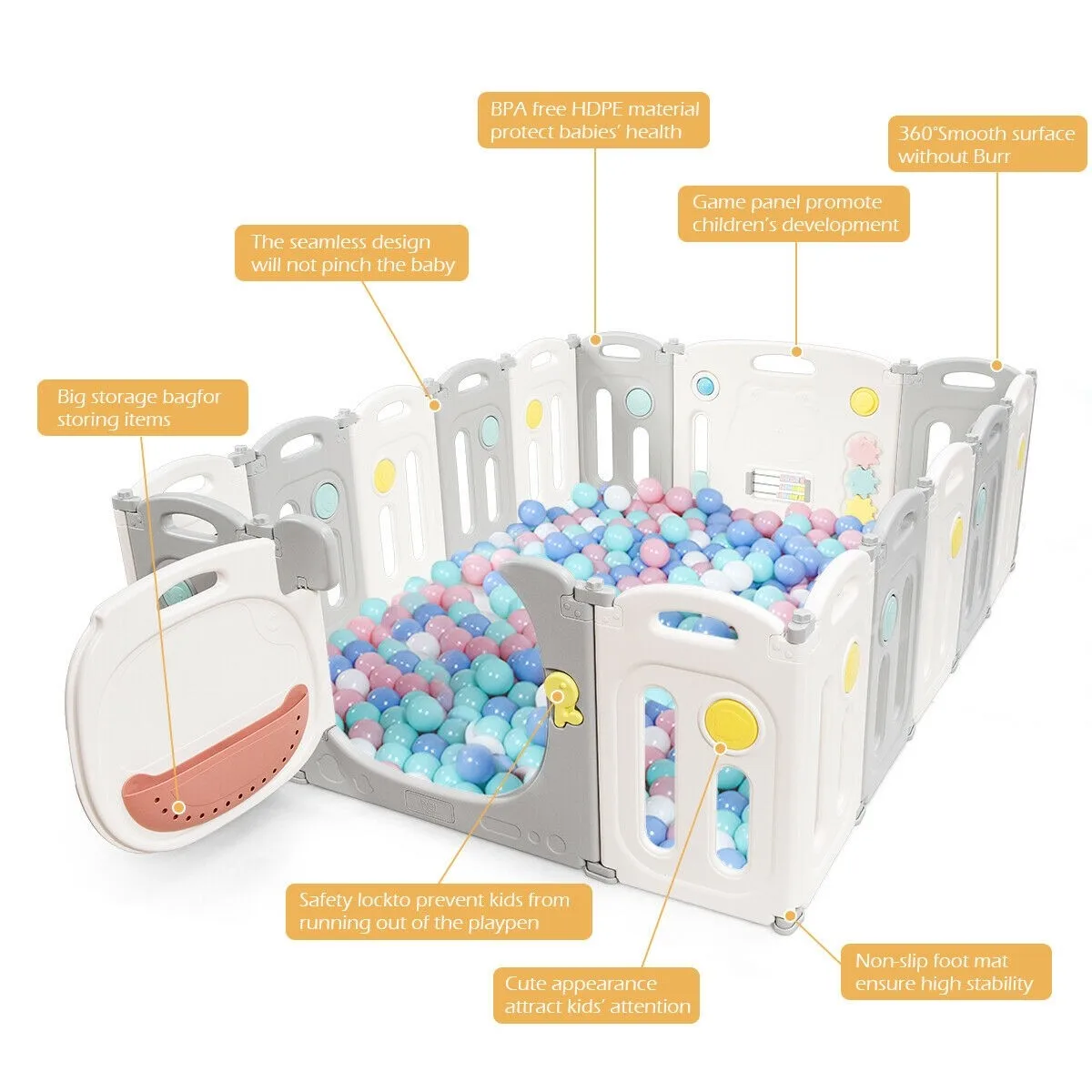 ABST Indoor Baby Furniture Playpen Folding Kids Plastic Play Pen for Home Children Play Area Portable Play Yard Baby Superyard