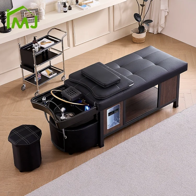 Salon head spa equipment hair washing massage table luxury black Shampoo Bed