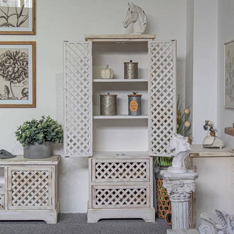 INNOVAHOME factory outlet thin solid wood tall white washed storage cabinet for living room