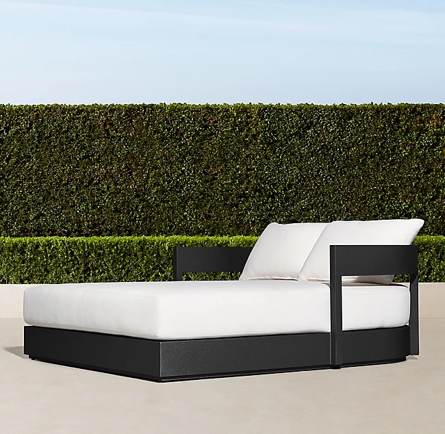 
Brushed Aluminum Adjustable Patio Furniture Beach Chaise Lounge Recliner Sun Loungers bed Black Kim Seat Steel daybed 