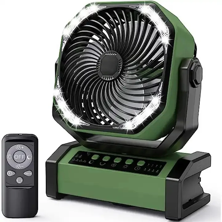 Rechargeable Battery Operated  Auto-Oscillating Desk Fan with Remote Hook 20000mAh Camping Fan with LED Light