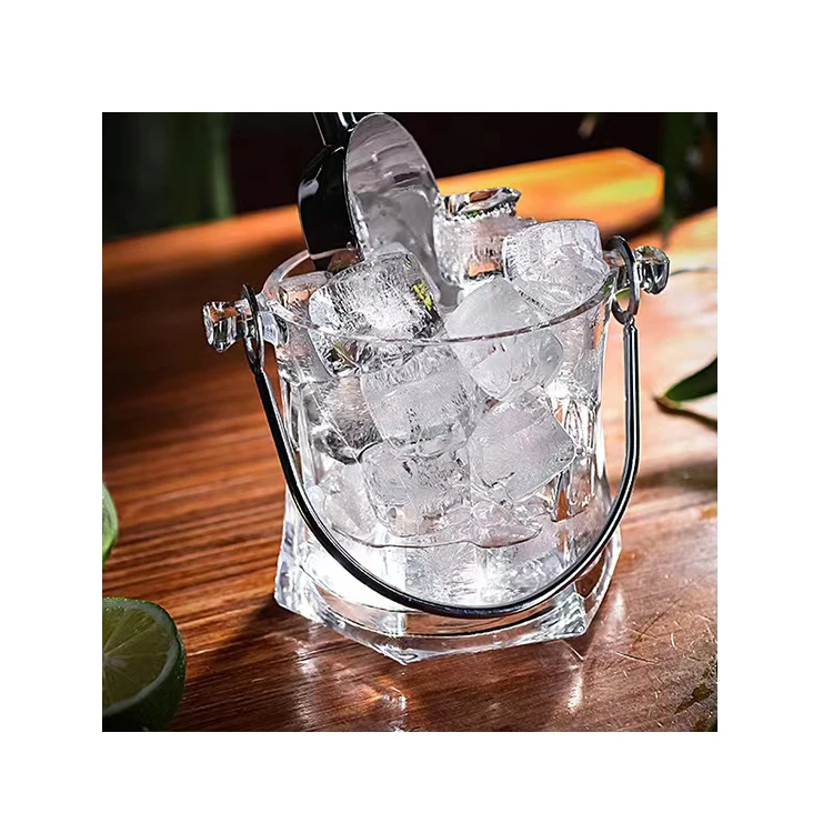 Wholesale Small Glass Transparent Classic Glass Ice Bucket with Tongs